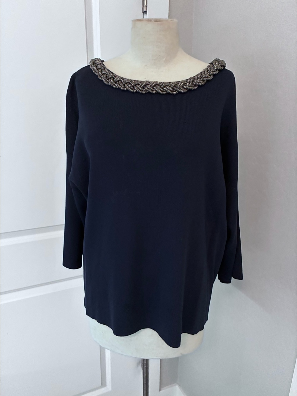 Zara bedazzled /jewel beaded neckline knit sweater  sz L $75